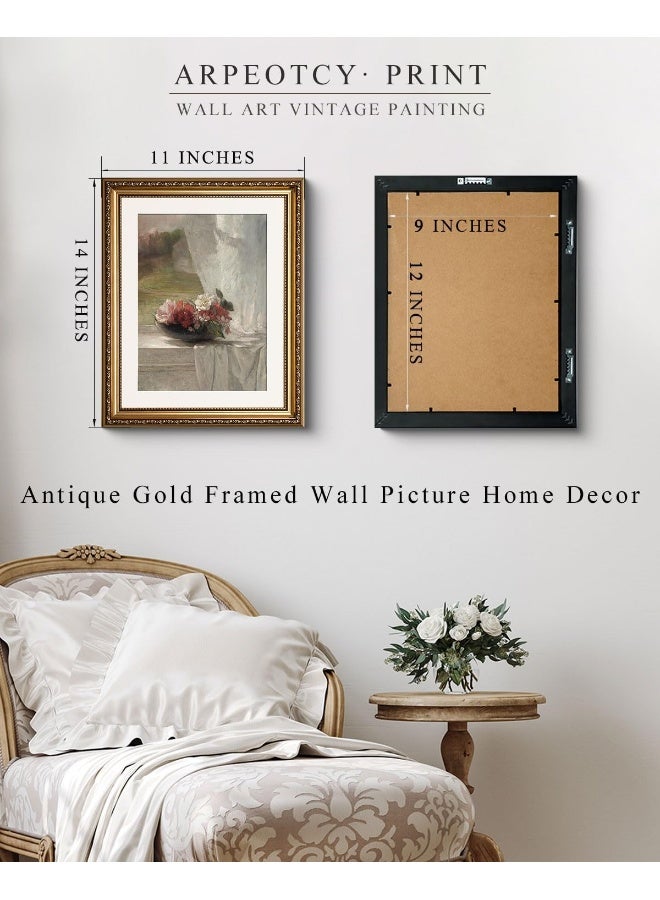 Home Trove Arpeotcy Vintage Gold Framed Wall Art, Nature Flower Scenery Retro Paintings, Canvas Prints Artwork With Antique Frame, Victorian Wall Pictures Decor For Living Room Gallery Room, 11X14 Inch  - Image 3
