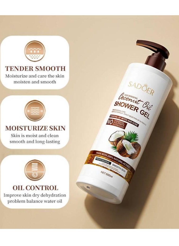 SADOER - Coconut Oil Nourishing Removal Of Mites And Acne Shower Gel 500ml - Image 1