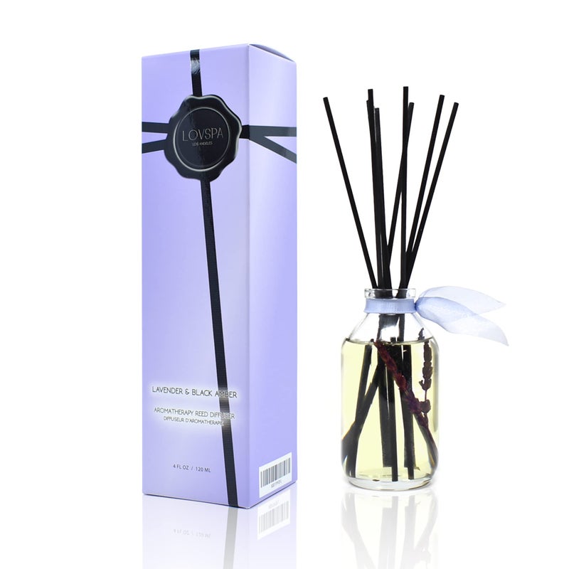 LOVSPA Reed Diffuser Set, Lavender & Black Amber Scented Oil Diffuser with Sticks, Home Fragrance Accessories for Bathroom Shelf Decor, Aroma Diffusers for Home or Office Desk, USA Made - Image 1