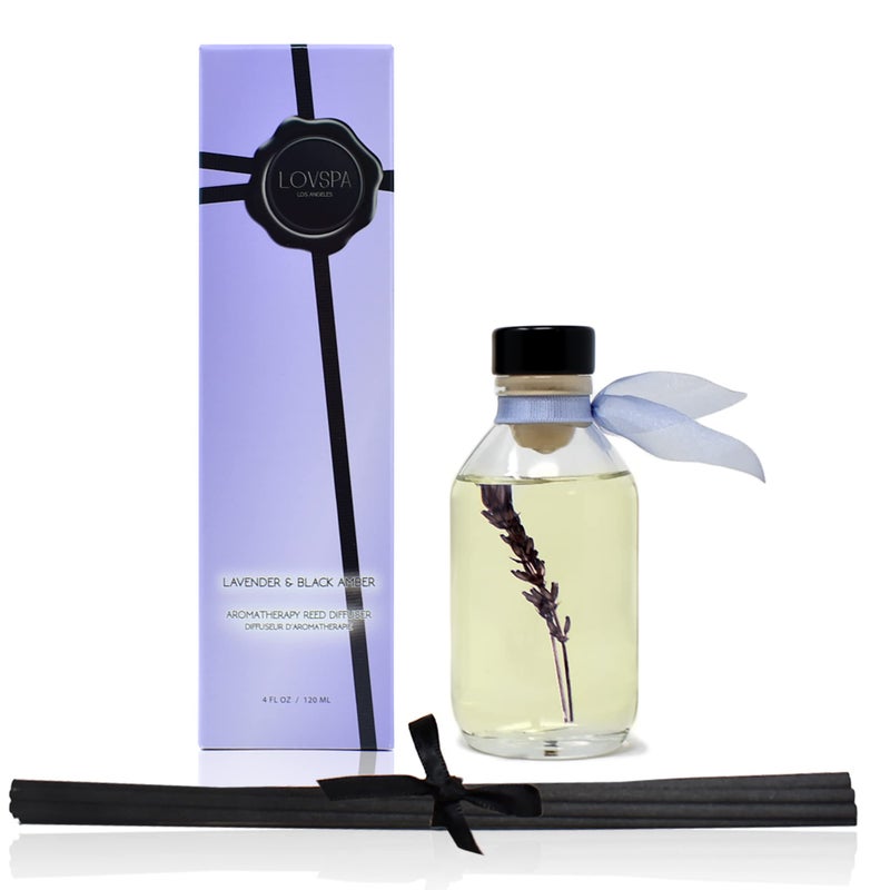 LOVSPA Reed Diffuser Set, Lavender & Black Amber Scented Oil Diffuser with Sticks, Home Fragrance Accessories for Bathroom Shelf Decor, Aroma Diffusers for Home or Office Desk, USA Made - Image 2