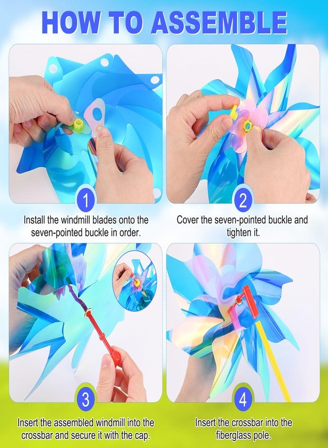 M METERXITY 4-Pack Rainbow Pinwheels, 20 Inch Plastic Wind Spinners Outdoor Flower Windmill for Party Decorations/Yard/Garden, Toy Wind Spinners [Clear] - Image 4