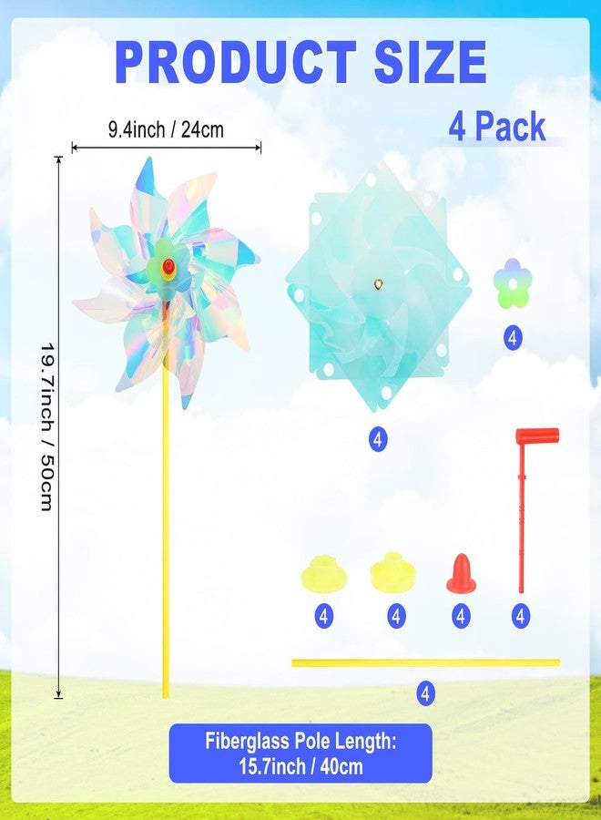 M METERXITY 4-Pack Rainbow Pinwheels, 20 Inch Plastic Wind Spinners Outdoor Flower Windmill for Party Decorations/Yard/Garden, Toy Wind Spinners [Clear] - Image 3