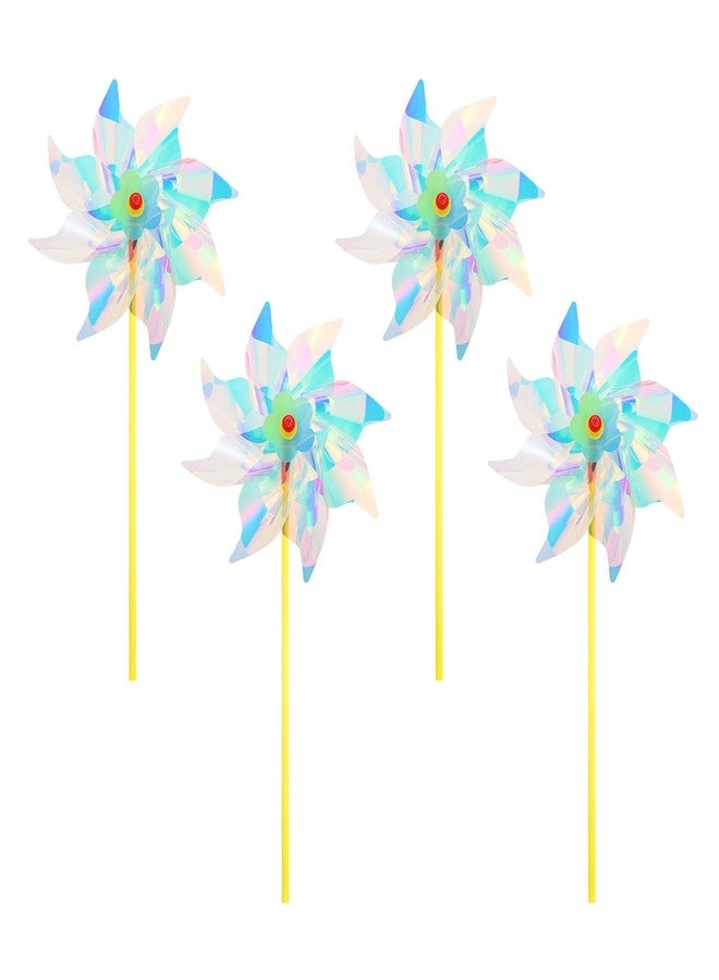 M METERXITY 4-Pack Rainbow Pinwheels, 20 Inch Plastic Wind Spinners Outdoor Flower Windmill for Party Decorations/Yard/Garden, Toy Wind Spinners [Clear] - Image 1