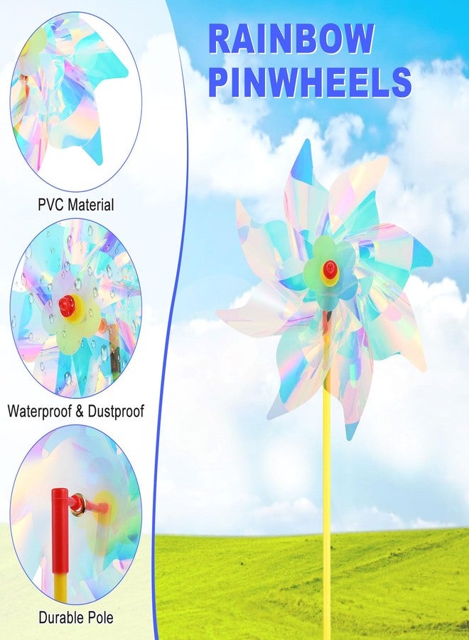 M METERXITY 4-Pack Rainbow Pinwheels, 20 Inch Plastic Wind Spinners Outdoor Flower Windmill for Party Decorations/Yard/Garden, Toy Wind Spinners [Clear] - Image 2