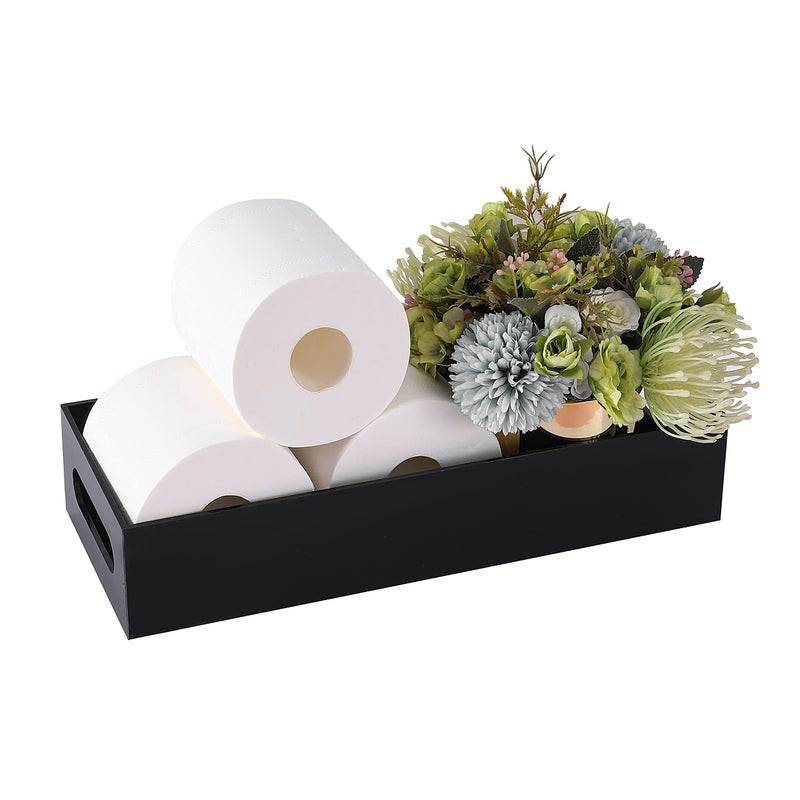 IEEK Toilet Paper Holder with Storage Acrylic Basket Modern Tank Tray with NonSlip Mat Black Decor for Bathroom Vanity Bedroom Entryway Living Room - Image 2