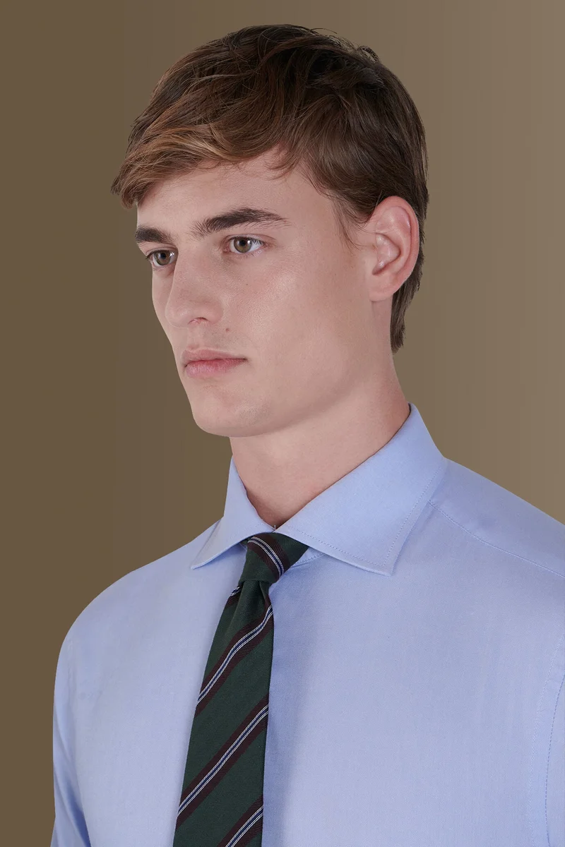 دوبل غانغر French collar classic shirt pin-point - Sky