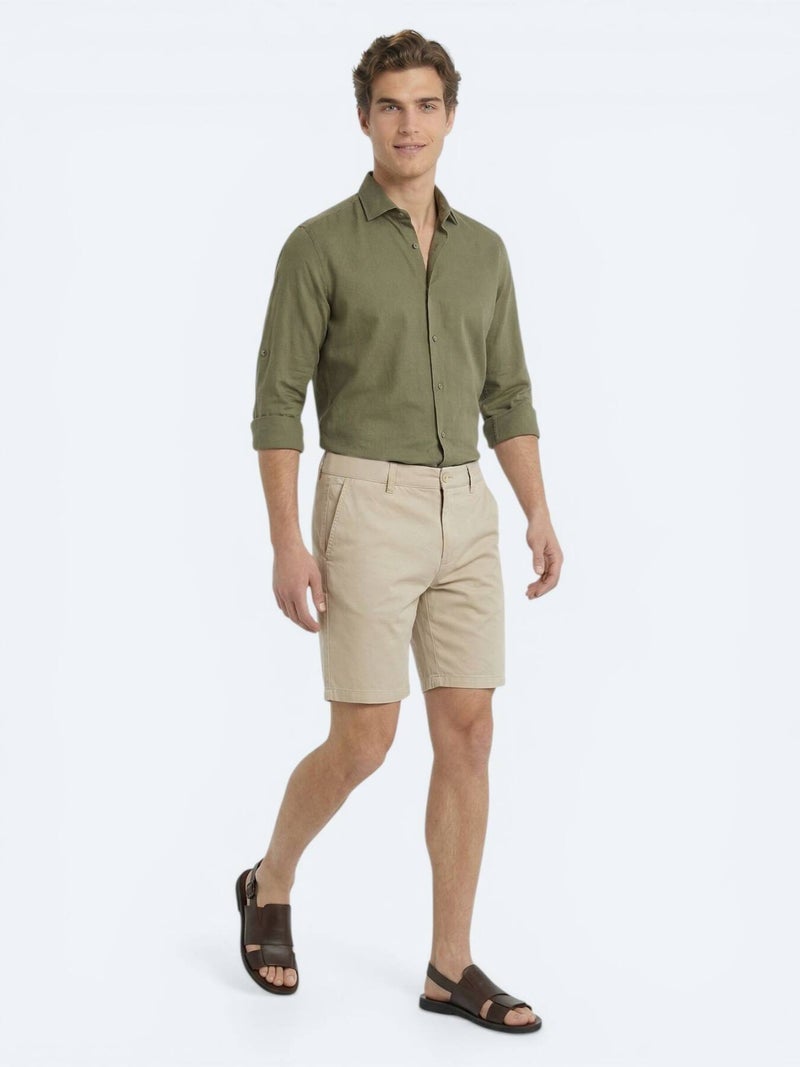 Kip Caramel Material Jogging Fit Casual Cotton Blended Bermuda - Image 3