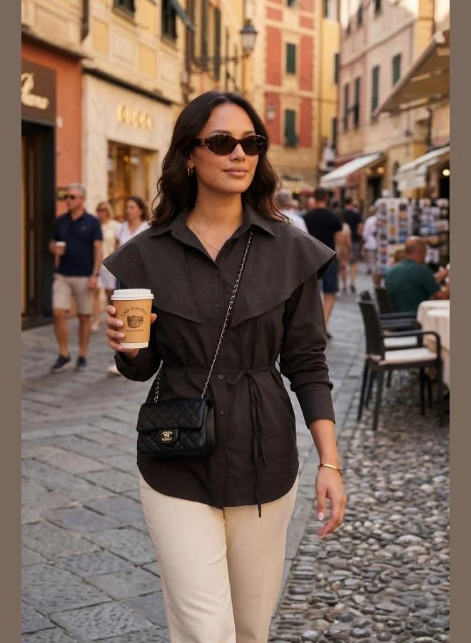 ليلا Lela Cotton Cape Detail Regular Fit Long Sleeve Shirt Women's SHIRT 6774128