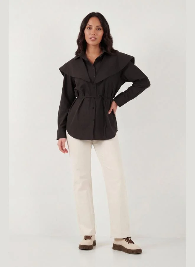 ليلا Lela Cotton Cape Detail Regular Fit Long Sleeve Shirt Women's SHIRT 6774128