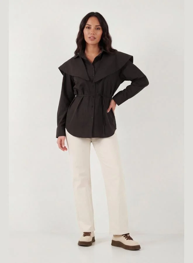 ليلا Lela Cotton Cape Detail Regular Fit Long Sleeve Shirt Women's SHIRT 6774128