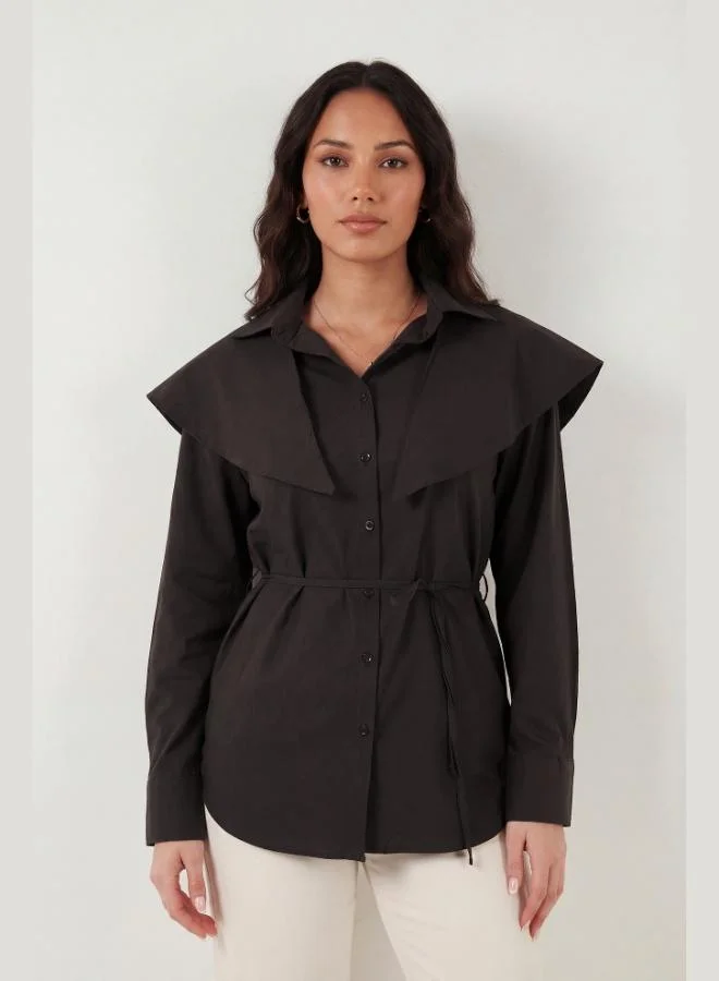 ليلا Lela Cotton Cape Detail Regular Fit Long Sleeve Shirt Women's SHIRT 6774128