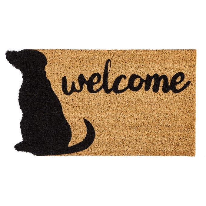 COIR WELCOME SHAPED DOG ANIMAL ENTRANCE DOORMAT INDOOR AND OUTDOOR 30INCHES X 18INCHES NONSLIP BACKING ALLSEASON NATURAL HEAVYDUTY LOW PROFILE PET HOME DECOR