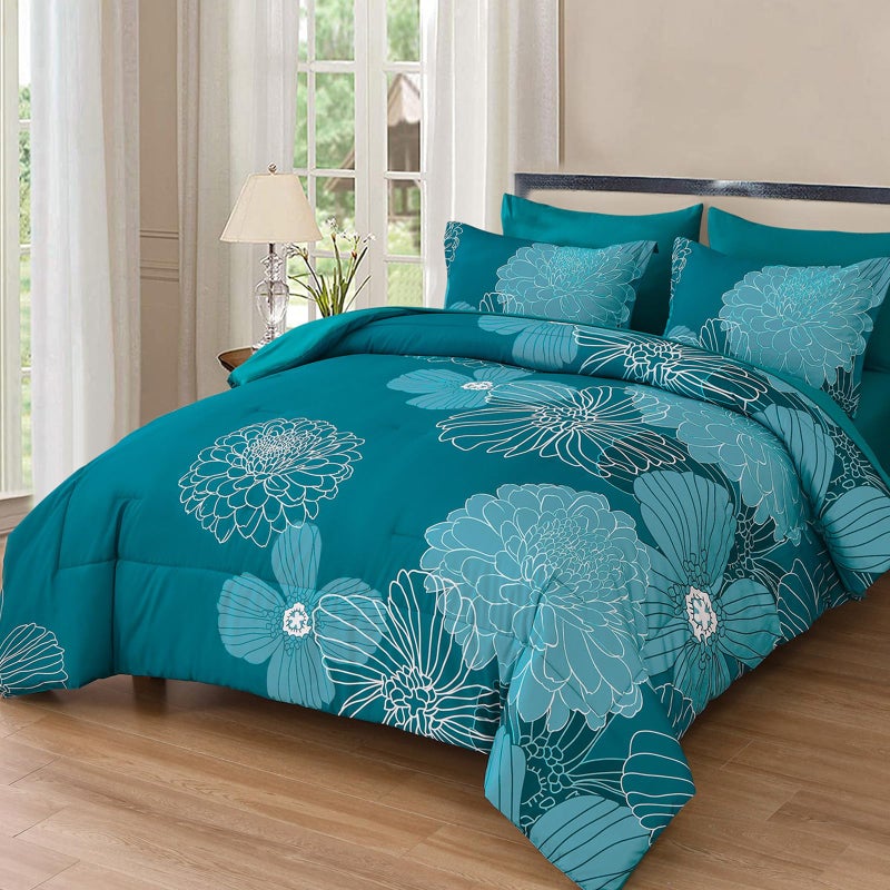 Yiran Queen Comforter Set Teal Bed in a Bag Floral Comforter Sets Soft Microfiber Boho Bedding Sets for All Season7 Piece9090