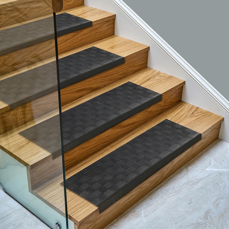Ottomanson Bullnose Stair Treads Outdoor â€“ Ribbed Heavy-Duty Non-Slip Stair Mats â€“ Best Grip on Concrete, Brick & Textured Step â€“ Fastening Required for Wooden & RV Steps, Pack of 5 - Image 1