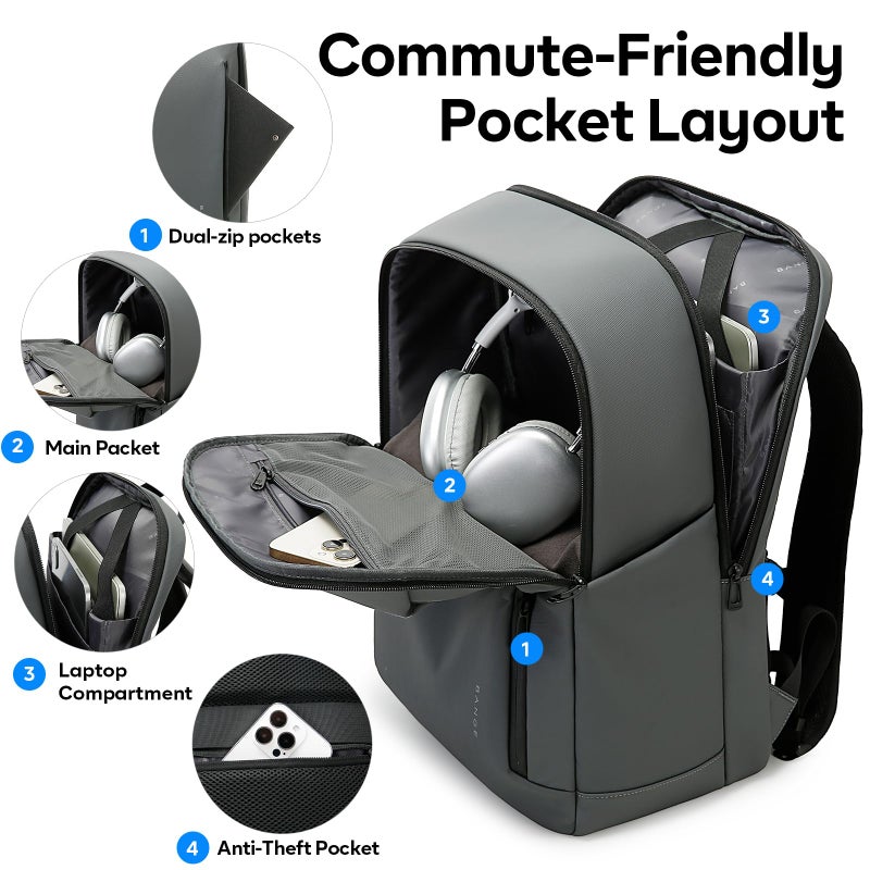 BANGE Business Smart Backpack for Men and Womenï¼Œcan holds 15.6 Inches Laptop Backpack, Waterproof Commute Work Travel Backpack, Flight Carry-On (gray) - Image 3