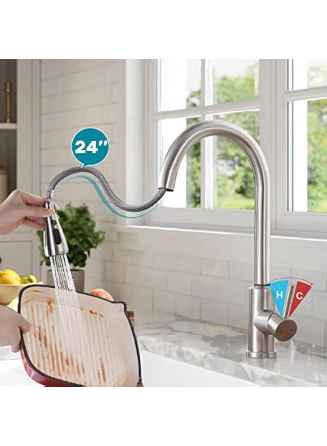 Extractable Kitchen Faucet, Kitchen Mixer Faucet 2 Spray Modes, Single Handle High Arch Extract,Leadless Stainless Steel Sink Kitchen Faucet - Image 3