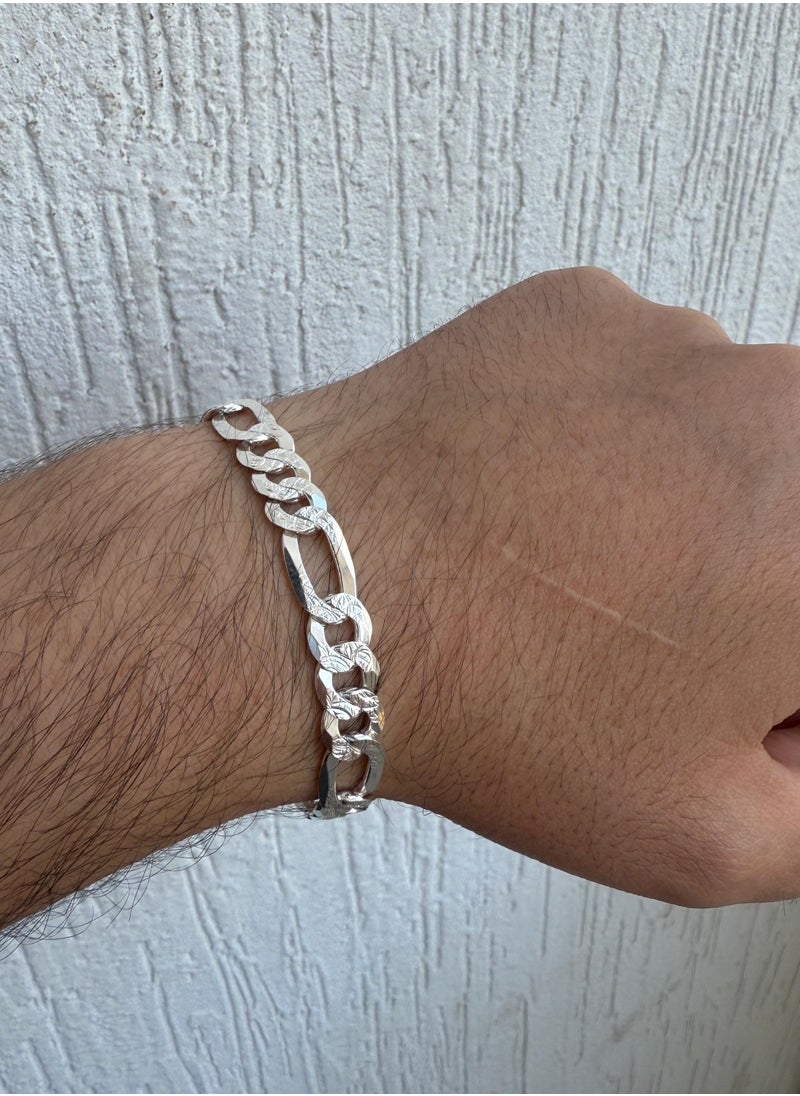 Al Kasr Jewelry - Contemporary Link Bracelet - Sterling Silver 925 - Plated Rhodium White Gold 18K - 21cm x 5mm - Modern and Durable - Available in Multiple Sizes - Image 1