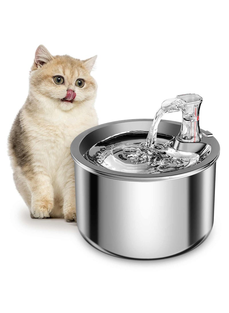 KASTWAVE Cat Water Fountain, Stainless Steel Pet Water Fountain for Cats Inside Ultra-Quiet Pump, 2L/67oz Automatic Dog Dispenser Water Bowl, Multiple Pets Water Fountain - Image 1