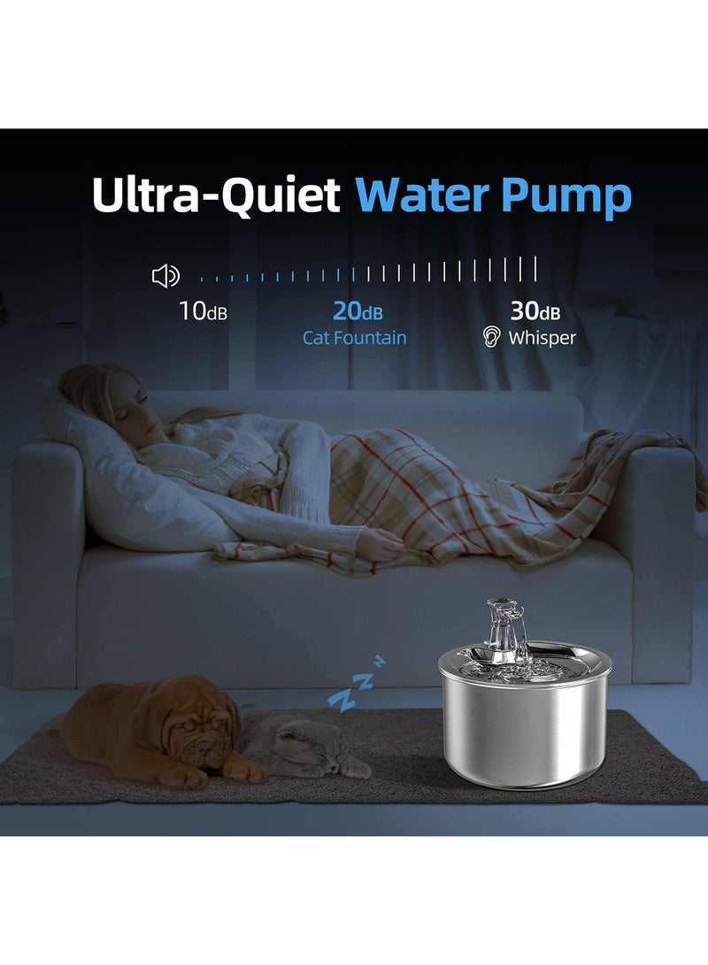 KASTWAVE Cat Water Fountain, Stainless Steel Pet Water Fountain for Cats Inside Ultra-Quiet Pump, 2L/67oz Automatic Dog Dispenser Water Bowl, Multiple Pets Water Fountain - Image 3