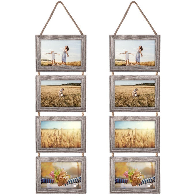 4x6 Hanging Collage Picture Frame Set Rustic 8 Opening Horizontal Frames Display 4 by 6 Photos Prints for Wall Decor