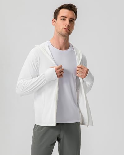 Locachy Men's UPF 50+ Sun Protection Jacket Hooded Lightweight Full Zip Long Sleeve Cooling Hiking Fishing Performance Shirts White S - Image 4