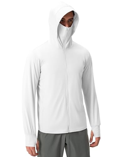Locachy Men's UPF 50+ Sun Protection Jacket Hooded Lightweight Full Zip Long Sleeve Cooling Hiking Fishing Performance Shirts White S - Image 1