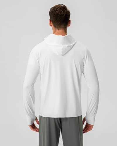 Locachy Men's UPF 50+ Sun Protection Jacket Hooded Lightweight Full Zip Long Sleeve Cooling Hiking Fishing Performance Shirts White S - Image 2