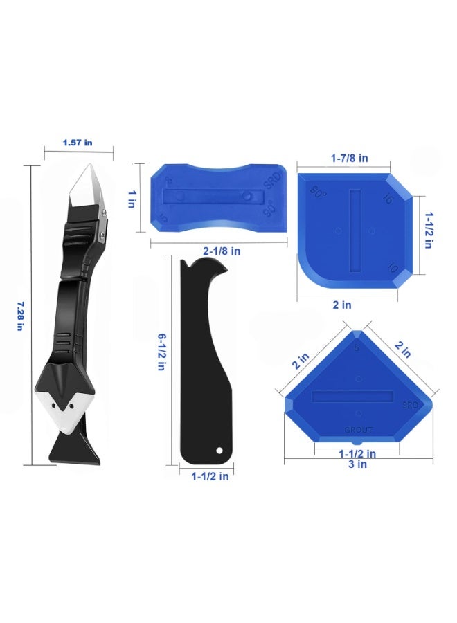 Silicone Caulking Tool Kit, 3 in 1 Caulk Remover & Grout Removal Tool, with 4pc Glass Glue Angle Scraper - Image 2