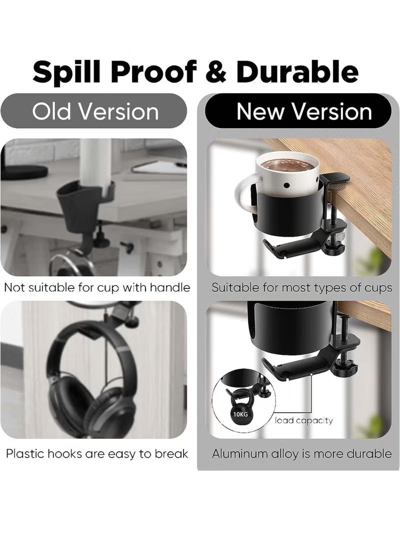 2 in 1 Desk Cup Holder with Headphone Hanger, Anti-Spill Cup Holder for Desk or Table, Easy to Install, Sturdy and Durable, Enough to Hold Coffee Mugs, Water Bottles, Headphones - Image 4