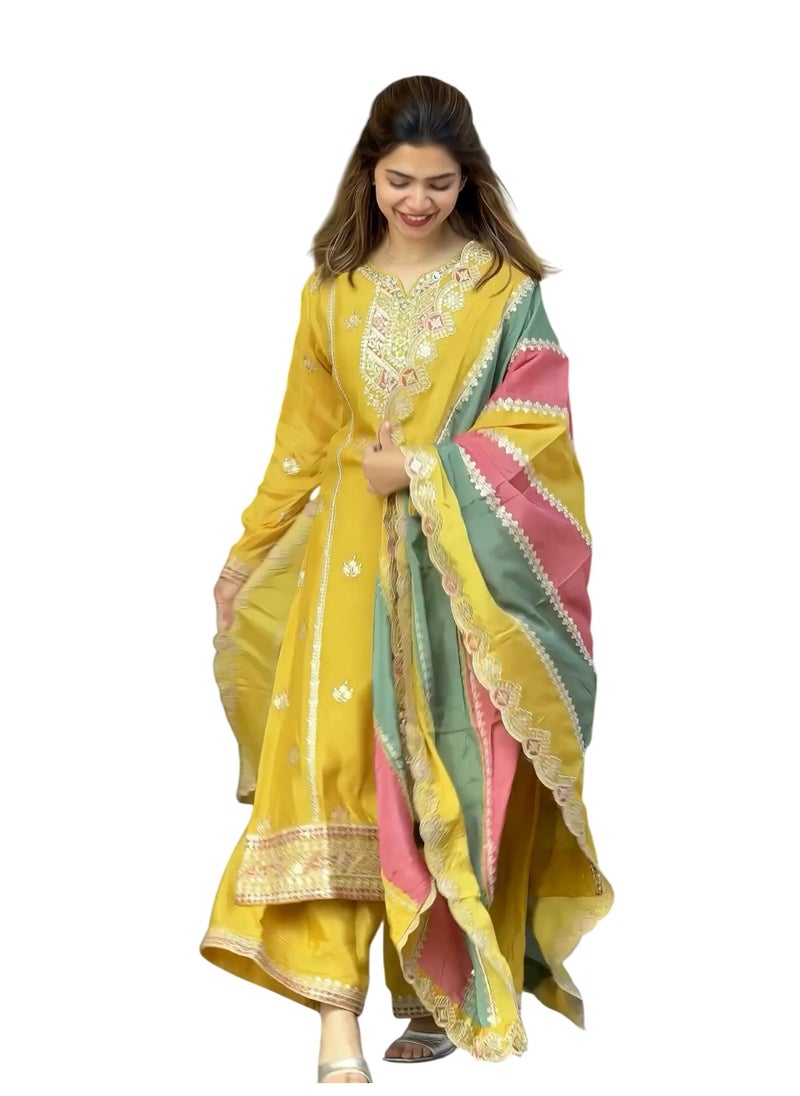 Super Asian Launching a new Designer party wear look heavy faux georgette top palazzo and Multi Colour Dupatta Set  - Image 1