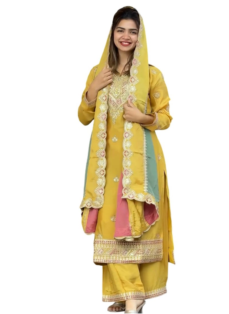 Super Asian Launching a new Designer party wear look heavy faux georgette top palazzo and Multi Colour Dupatta Set  - Image 3
