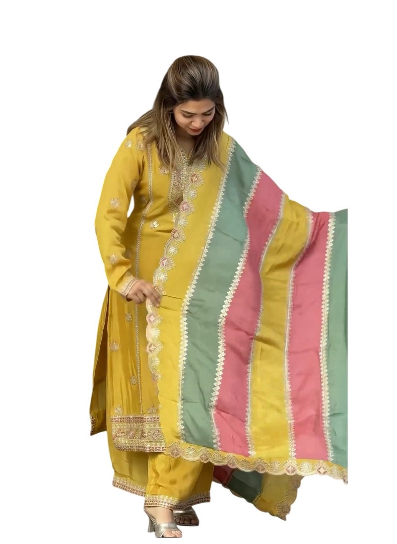 Super Asian Launching a new Designer party wear look heavy faux georgette top palazzo and Multi Colour Dupatta Set  - Image 2