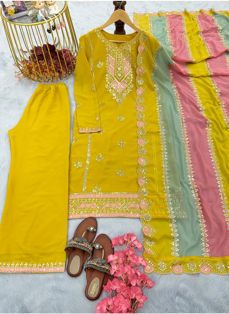 Super Asian Launching a new Designer party wear look heavy faux georgette top palazzo and Multi Colour Dupatta Set  - Image 4