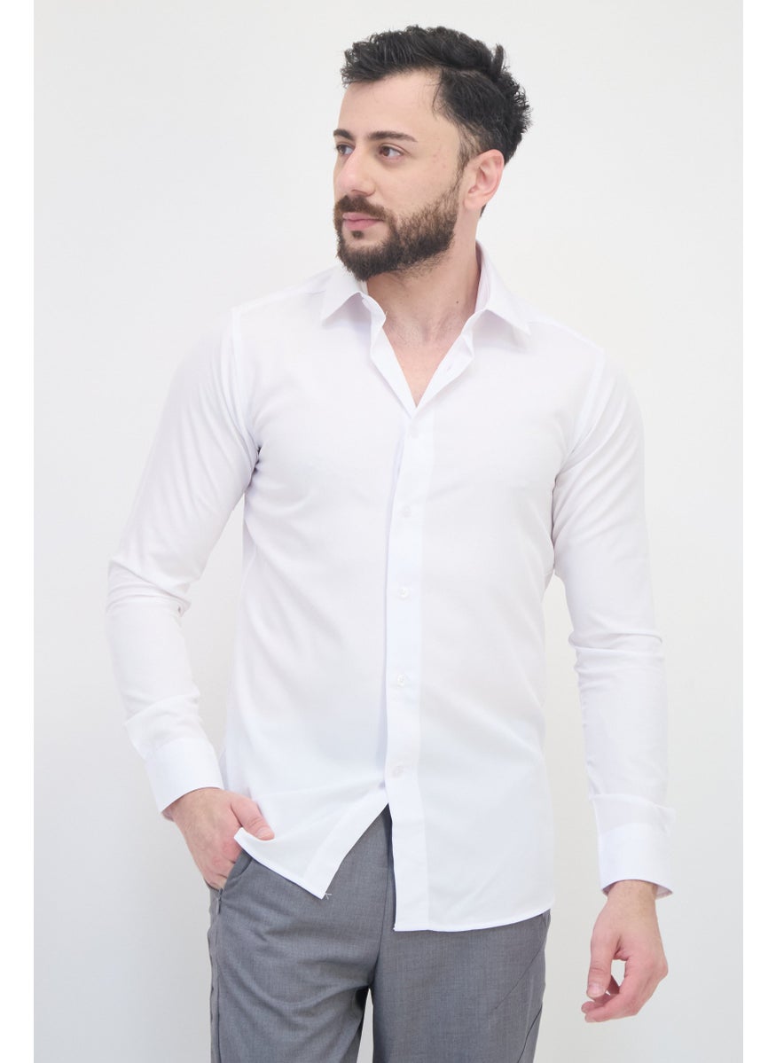Scotch & Soda Men Modern Fit Plain Long Sleeves Dress Shirt, White  - Image 1