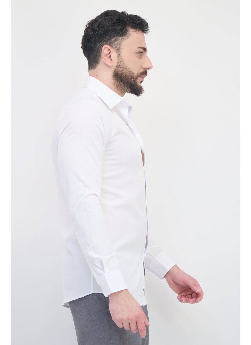 Scotch & Soda Men Modern Fit Plain Long Sleeves Dress Shirt, White  - Image 2