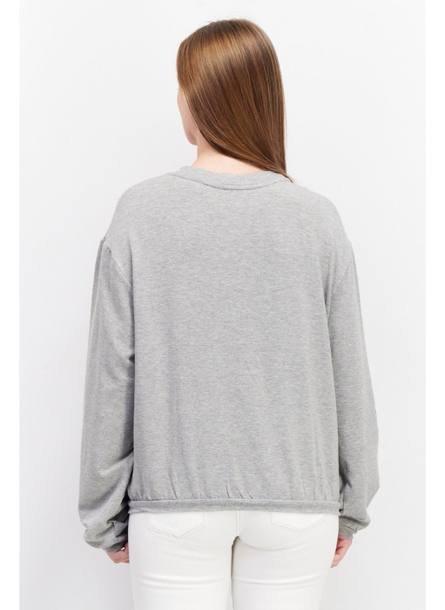 EDC Women V Neck Long Sleeve Heather Cardigans, Grey  - Image 4