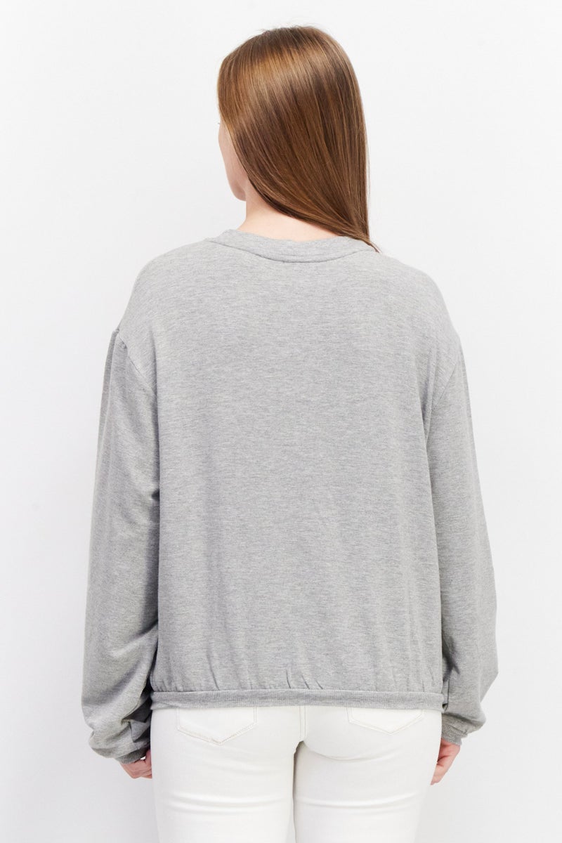 EDC Women V Neck Long Sleeve Heather Cardigans, Grey - Image 4