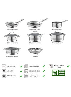 11 Piece Premium Stainless Steel 304 (18/10 Cr) tri-ply bottom cookware set, 1x14cm Saucepan, 1x16cm Casserole with Lid, 1x20cm Casserole with Lid, 1x20cm Low Casserole, 1x24cm Casserole with Lid, 1x20cm Frypan, 1x24cm Frypan, 1xFoldable Steam Insert (Fits 20-24cm) - pzsku/ZABB91E4C9D1103C3B3D7Z/45/_/1740742518/56974c1f-2f41-4f58-90ea-7dda31832503