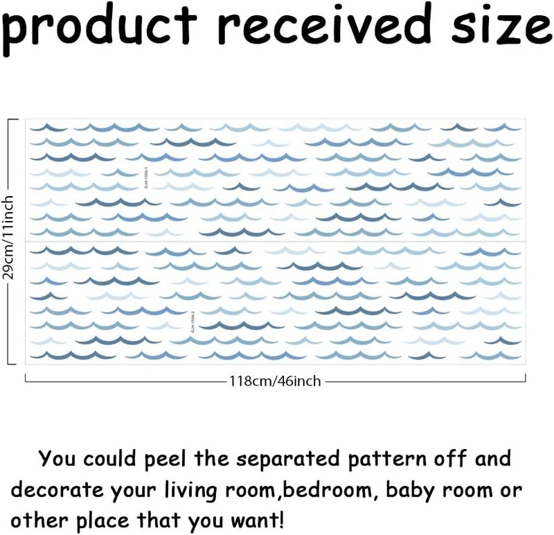SUPERDANT Blue Ocean Waves Wall Stickers 100pcs Minimalist Sea Waves Wall Decor Curved Lines Sticker Vinyl DIY Decor Art for Kids Bedroom Baby Nursery Livingroom Home TV Background Decals 46x11in - Image 2