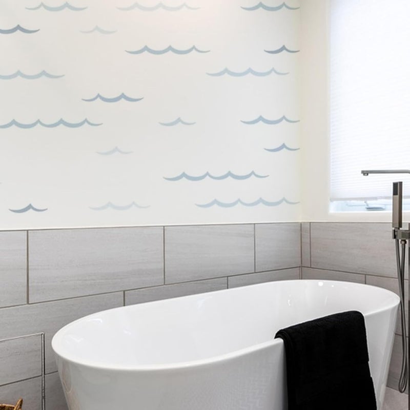 SUPERDANT Blue Ocean Waves Wall Stickers 100pcs Minimalist Sea Waves Wall Decor Curved Lines Sticker Vinyl DIY Decor Art for Kids Bedroom Baby Nursery Livingroom Home TV Background Decals 46x11in - Image 4