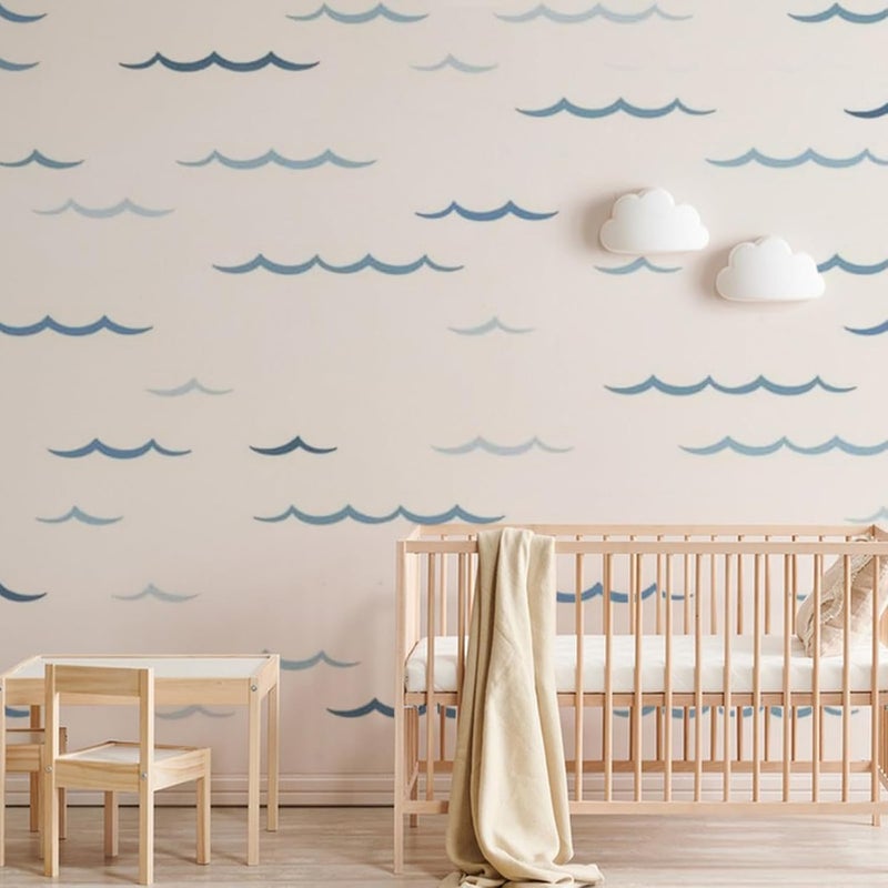 SUPERDANT Blue Ocean Waves Wall Stickers 100pcs Minimalist Sea Waves Wall Decor Curved Lines Sticker Vinyl DIY Decor Art for Kids Bedroom Baby Nursery Livingroom Home TV Background Decals 46x11in - Image 5