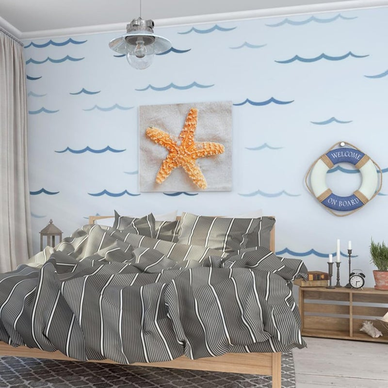 SUPERDANT Blue Ocean Waves Wall Stickers 100pcs Minimalist Sea Waves Wall Decor Curved Lines Sticker Vinyl DIY Decor Art for Kids Bedroom Baby Nursery Livingroom Home TV Background Decals 46x11in - Image 3