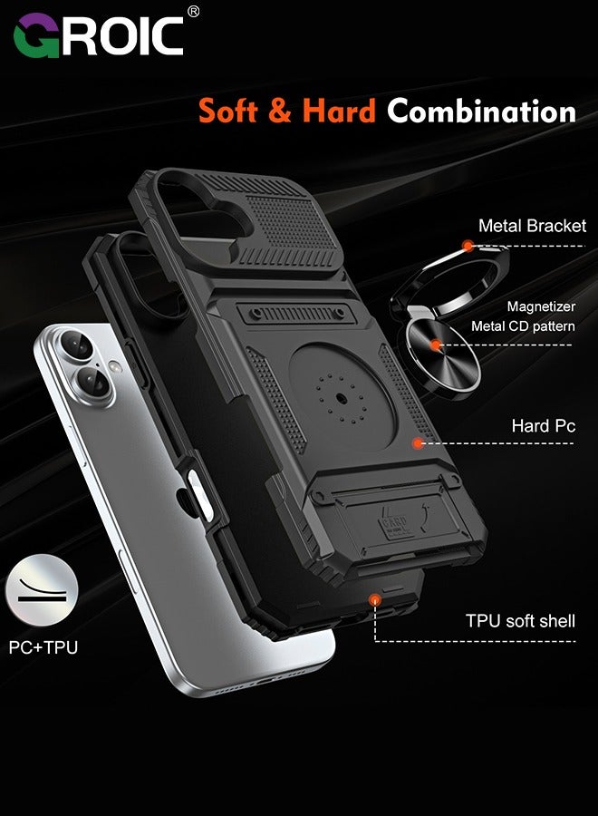 GROIC حقائب الهواتف المحمولة غلاف حماية كامل لآيفون 16 بلس، غلاف هجين متين مضاد للصدمات مع حاملة قابلة للدوران 360° من TPU وحواف واقية لحماية من السقوط - Image 5