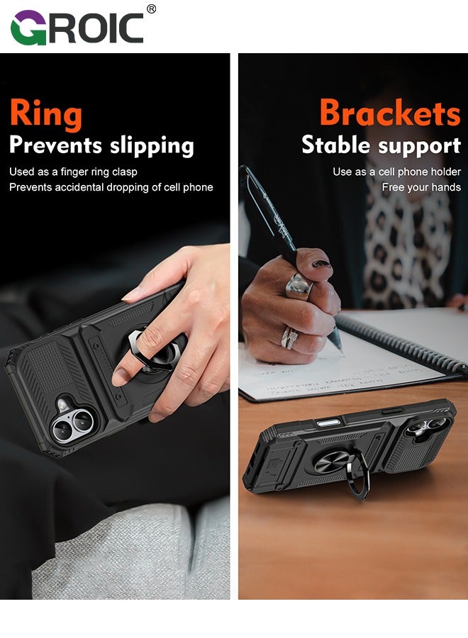 GROIC حقائب الهواتف المحمولة غلاف حماية كامل لآيفون 16 بلس، غلاف هجين متين مضاد للصدمات مع حاملة قابلة للدوران 360° من TPU وحواف واقية لحماية من السقوط - Image 3