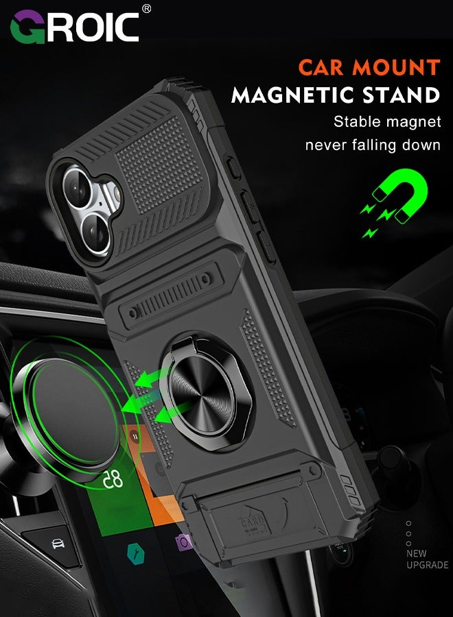 GROIC حقائب الهواتف المحمولة غلاف حماية كامل لآيفون 16 بلس، غلاف هجين متين مضاد للصدمات مع حاملة قابلة للدوران 360° من TPU وحواف واقية لحماية من السقوط - Image 4