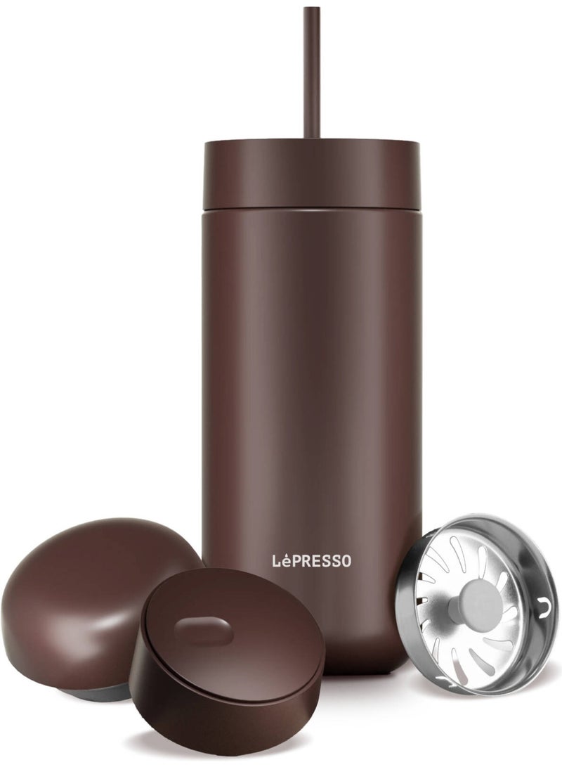 Lepresso Trio Tumbler 3-in-1 Insulated Hot & Cold Drink with TripleQuench Lid 520ml, Brown | LPCFFTQ0063BR - Image 1