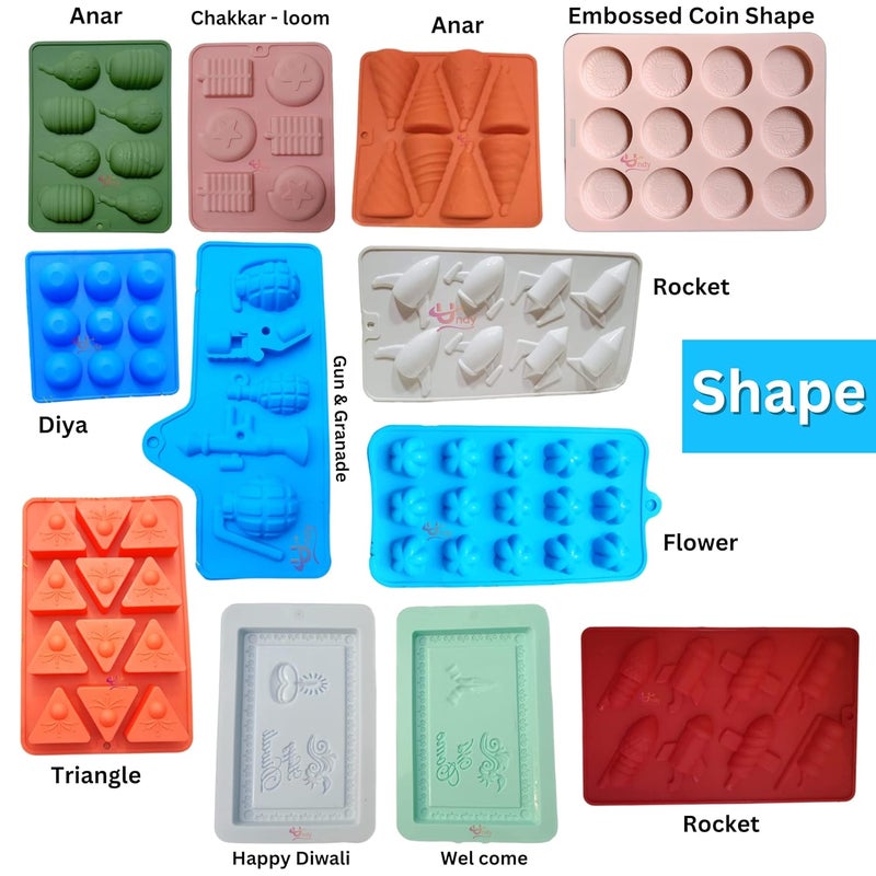 Undy Diwali Chocolate Mould Diwali Crackers Mold for Chocolate Making Multipurpose Mould for Cake garnishing Soaps Candles Set of 12 Pieces - Image 3