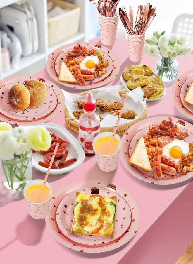 Nkaiso Birthday Party Tableware, 161 Pieces Pink and Rosegold Party Supplies, Party Dinnerware Sets Include Paper Plates Napkins Cups Silverware, for Shower Engagement Parties Decoration -20 Serves - Image 5