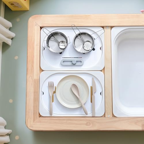 bopoobo 2in1 Sensory Table Kitchen Play Top Grill Stove with Plates MontessoriInspired Kitchen Helper Tray Tiny Chefs Ultimate Kitchen Station DoubleSided Sensory Play Fun - Image 1