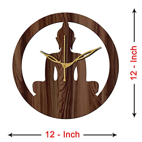 Freny Exim 12" Inch Wooden Mdf Lord Buddha Round Analog Wall Clock Without Glass (Brown, 30Cm X 30Cm) - 39 - Image 4